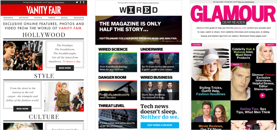 Email Designs for Vanity Fair, Wired, Glamour